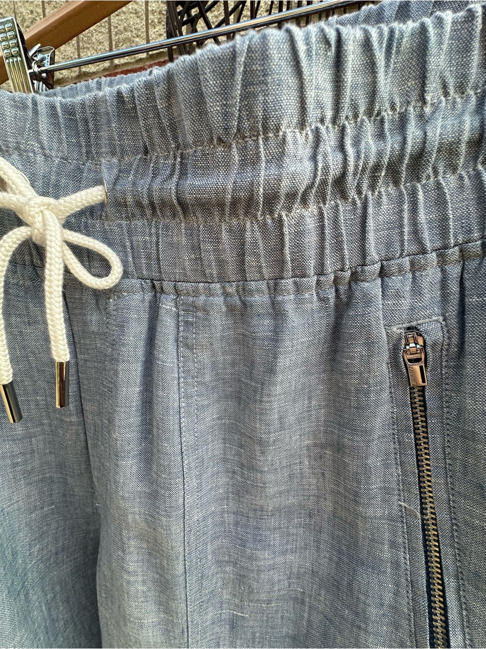 Athleta Linen Light Blue Elastic Waist Jogger Vacation City Coastal Beach Travel - Picture 8 of 13